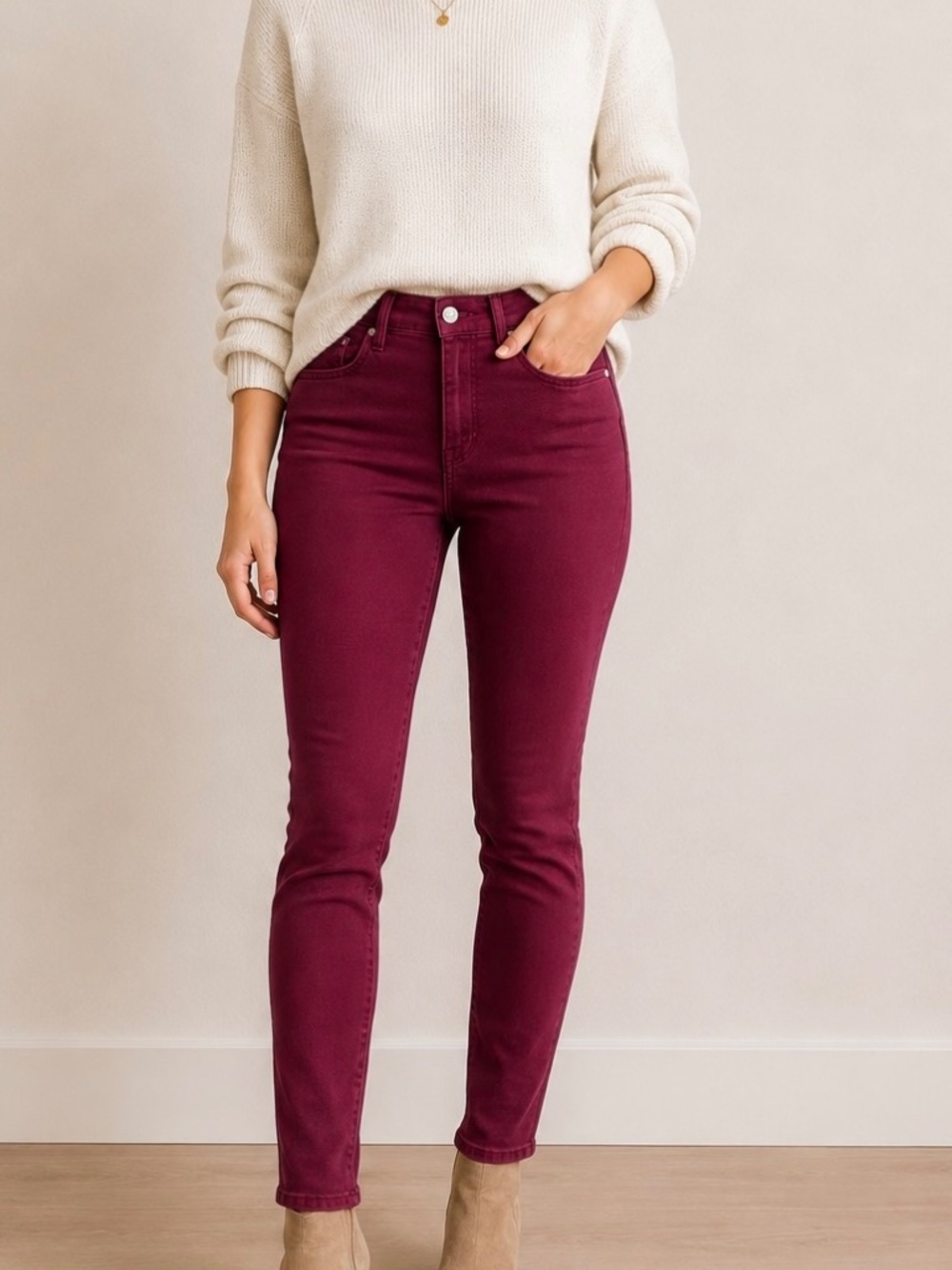 7 For All Mankind Burgundy Skinny Jeans Women’s Size 27 Stretch Ankle